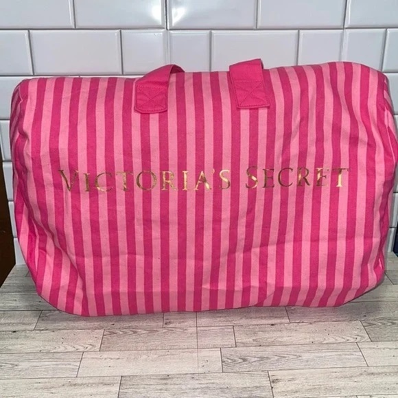 Victoria's Secret Icon Pink Stripe Weekender Large Duffle Bag - Picture 9 of 9